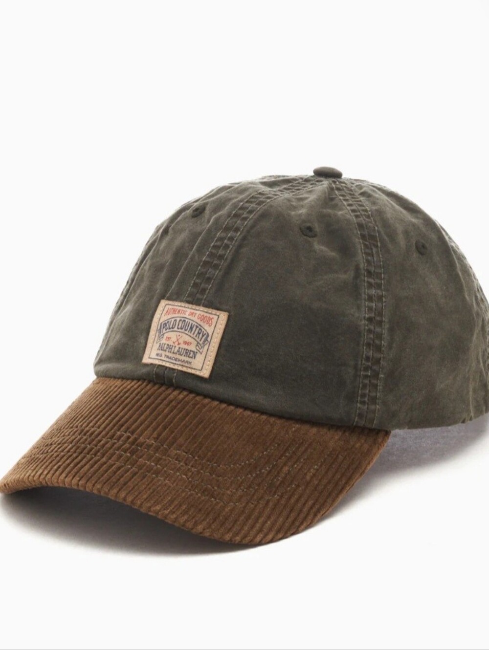 Ralph Lauren Olive Green & Brown Corduroy-Trim Baseball Cap